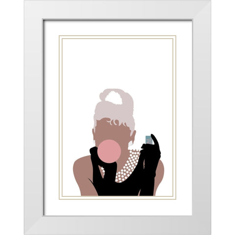 Bubblegum Girl White Modern Wood Framed Art Print with Double Matting by Artographie Studio