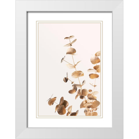 Eucalyptus Gold No 05 White Modern Wood Framed Art Print with Double Matting by Artographie Studio
