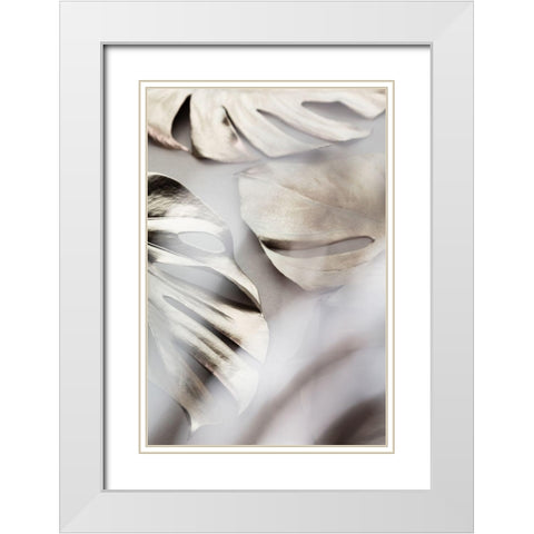Monstera Gold 02 White Modern Wood Framed Art Print with Double Matting by Artographie Studio