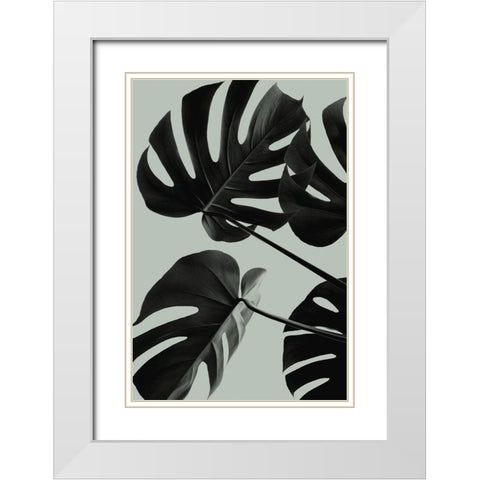Monstera Teal 08 White Modern Wood Framed Art Print with Double Matting by Artographie Studio