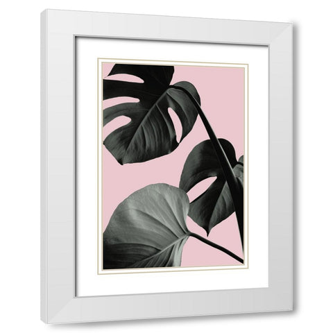 Monstera Pink No 04 White Modern Wood Framed Art Print with Double Matting by Artographie Studio