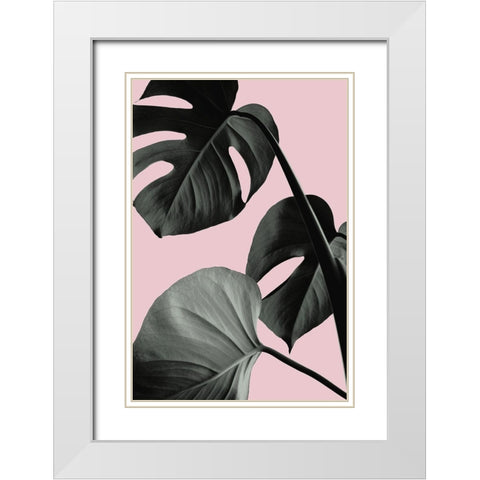 Monstera Pink No 04 White Modern Wood Framed Art Print with Double Matting by Artographie Studio