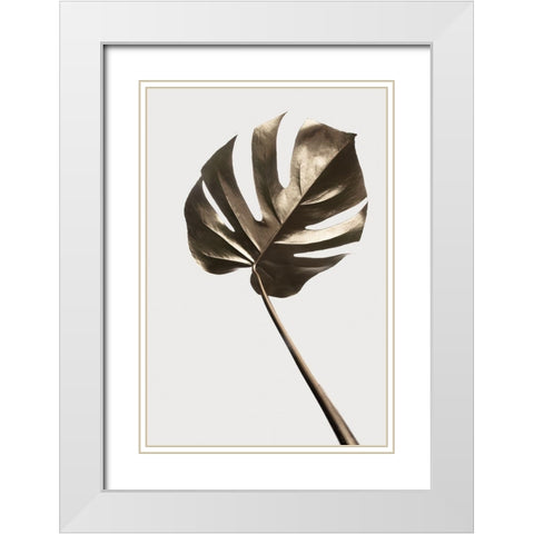 Monstera Gold 04 White Modern Wood Framed Art Print with Double Matting by Artographie Studio