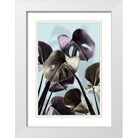 Monstera Blue 01 White Modern Wood Framed Art Print with Double Matting by Artographie Studio