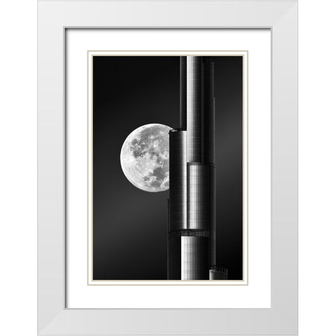 Super moon Burjkhalifa White Modern Wood Framed Art Print with Double Matting by Anjum, zohaib