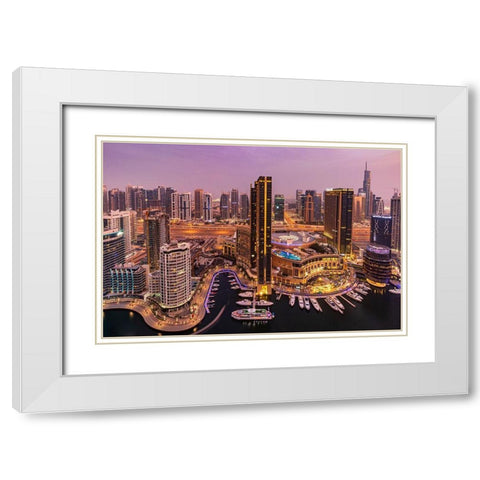 Dubai Marina Skyline White Modern Wood Framed Art Print with Double Matting by Shamaa, Mohammed