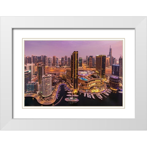 Dubai Marina Skyline White Modern Wood Framed Art Print with Double Matting by Shamaa, Mohammed