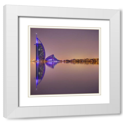 Burj Al Arab Reflections White Modern Wood Framed Art Print with Double Matting by Shamaa, Mohammed