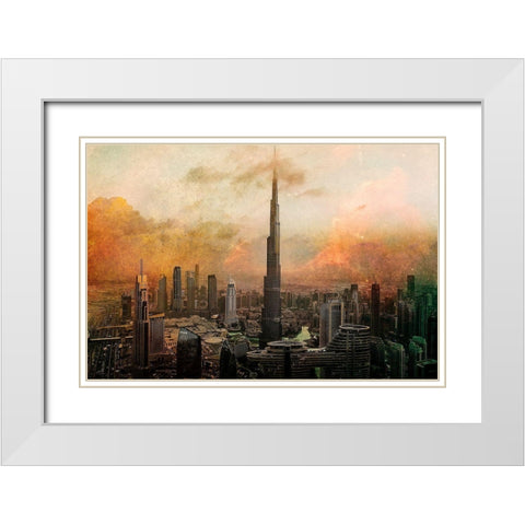 Burj Khalifa White Modern Wood Framed Art Print with Double Matting by Chiriaco, Carmine