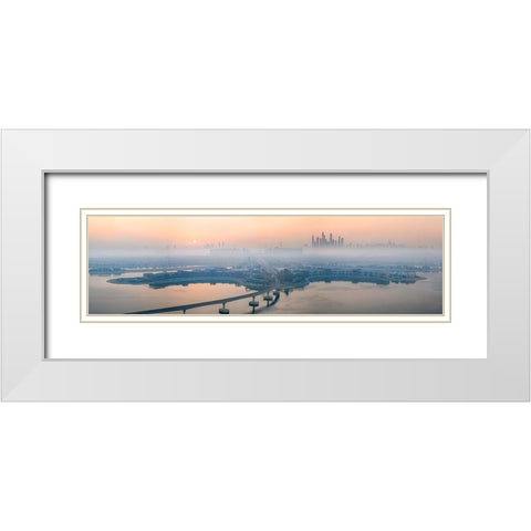 City in the morning mist White Modern Wood Framed Art Print with Double Matting by Chen, John. J