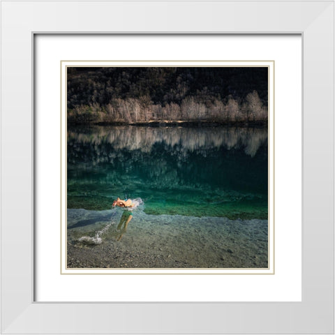 Mergulho White Modern Wood Framed Art Print with Double Matting by Fangueiro, Jose