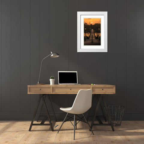 Paris at Night White Modern Wood Framed Art Print with Double Matting by Pacifico
