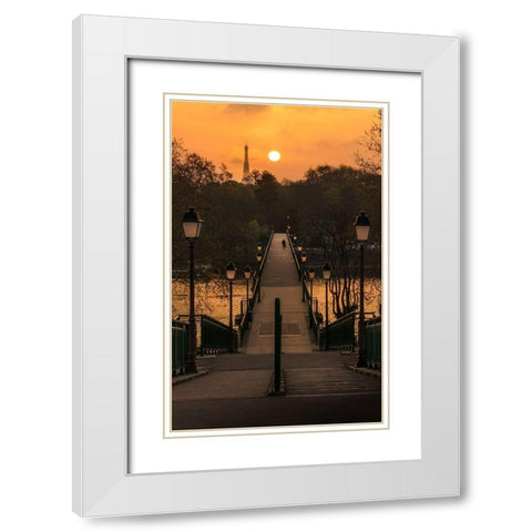 Paris at Night White Modern Wood Framed Art Print with Double Matting by Pacifico