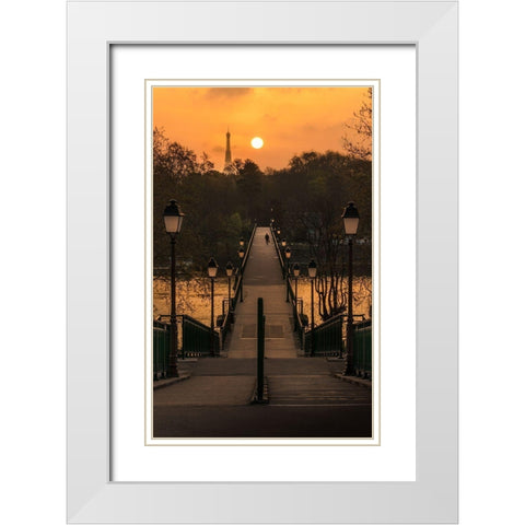 Paris at Night White Modern Wood Framed Art Print with Double Matting by Pacifico