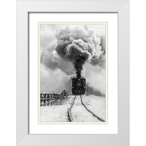 Old train White Modern Wood Framed Art Print with Double Matting by Dorin Lucian, Sveduneac