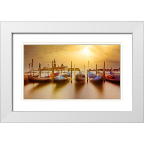 Valse of the Venetian Gondolas White Modern Wood Framed Art Print with Double Matting by Andria, Miary