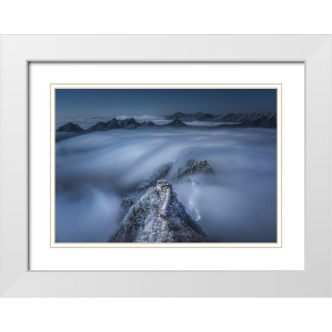 Flowing Clouds Pass over the Jian Kou Great Wall White Modern Wood Framed Art Print with Double Matting by Cui, Yuan