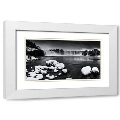 Godafoss Panorama White Modern Wood Framed Art Print with Double Matting by Ding, Sunny