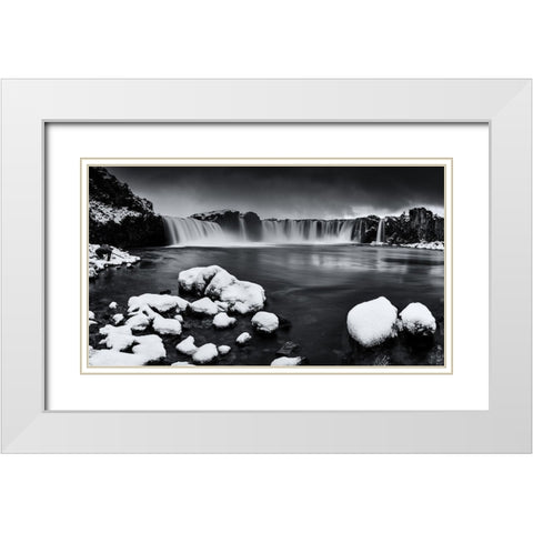 Godafoss Panorama White Modern Wood Framed Art Print with Double Matting by Ding, Sunny