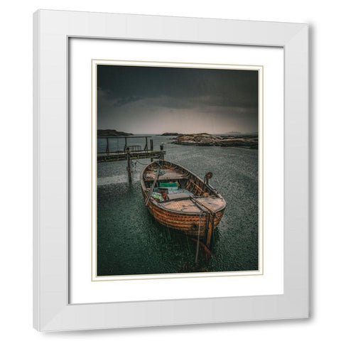 Old Fishingboat in the Rain White Modern Wood Framed Art Print with Double Matting by Larsson, Dan