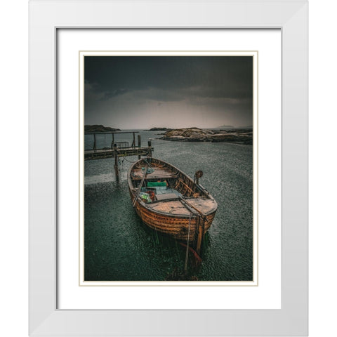 Old Fishingboat in the Rain White Modern Wood Framed Art Print with Double Matting by Larsson, Dan