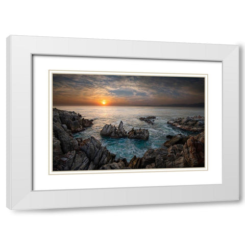 De Kelders Sunrise White Modern Wood Framed Art Print with Double Matting by FrancoisVenter