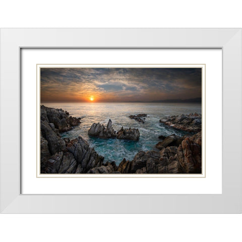 De Kelders Sunrise White Modern Wood Framed Art Print with Double Matting by FrancoisVenter