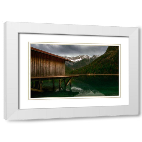 Lake House White Modern Wood Framed Art Print with Double Matting by Gialopoulos, Anastasios