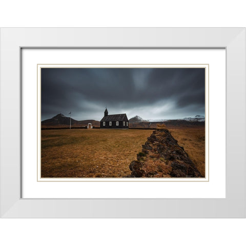 Black Church White Modern Wood Framed Art Print with Double Matting by Ding, Sunny