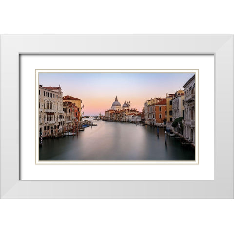 Canal Grande Sunset White Modern Wood Framed Art Print with Double Matting by Marnix