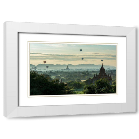Balloons on Temples White Modern Wood Framed Art Print with Double Matting by Suharini, Mieke