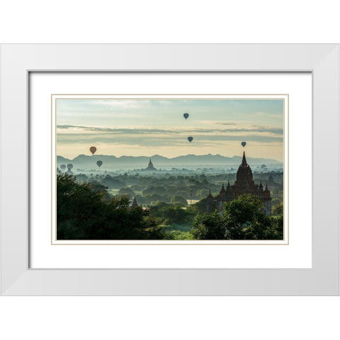 Balloons on Temples White Modern Wood Framed Art Print with Double Matting by Suharini, Mieke