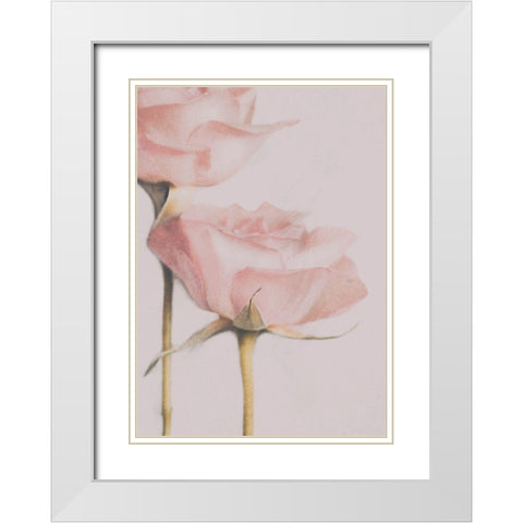 Two Roses White Modern Wood Framed Art Print with Double Matting by Devos, Delphine
