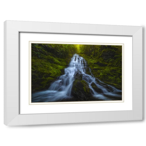 Staircase Falls White Modern Wood Framed Art Print with Double Matting by Dyar, Ryan