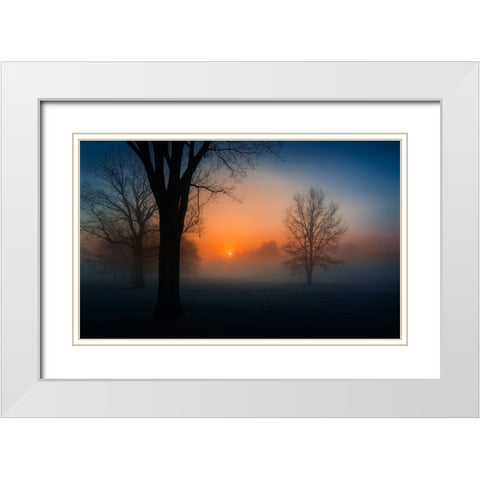 Foggy sunrise White Modern Wood Framed Art Print with Double Matting by Dai, Wei