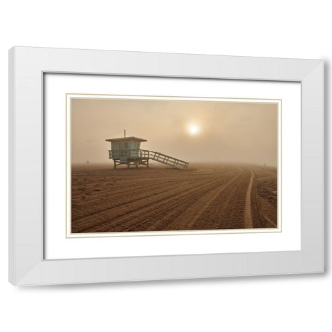 Fog on the beach - Santa Monica White Modern Wood Framed Art Print with Double Matting by Froyda, Martin