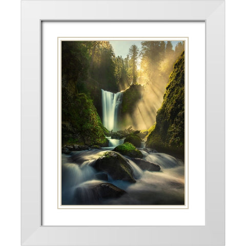 Misty Creek Falls Creek White Modern Wood Framed Art Print with Double Matting by P, Ruiqing