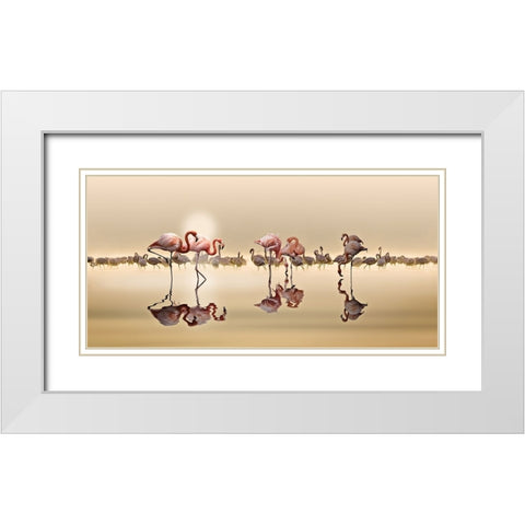 FLAMINGOS White Modern Wood Framed Art Print with Double Matting by OSMAN, NASSER