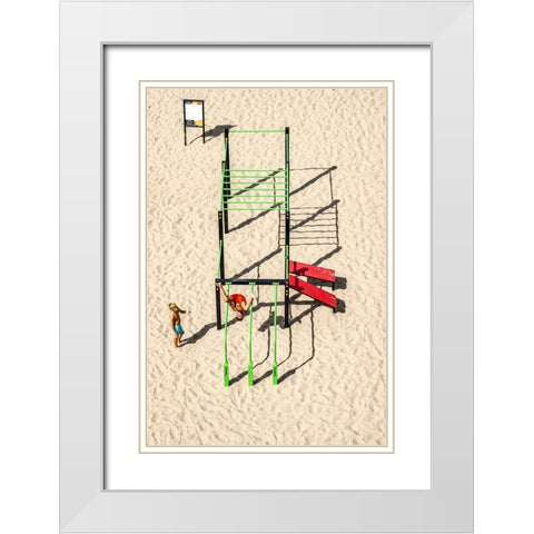 Games on the beach White Modern Wood Framed Art Print with Double Matting by Ignacy, Cembrzynski