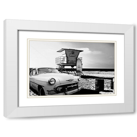 LIFEGUARD STATION 13 White Modern Wood Framed Art Print with Double Matting by BUTTERWORTH, LARRY