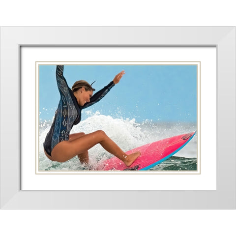 Happy Surfing 1 White Modern Wood Framed Art Print with Double Matting by ranfuchs