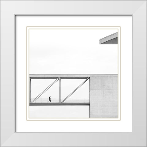across the bridge White Modern Wood Framed Art Print with Double Matting by Lenzen, Klaus