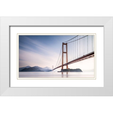 Xihou Bridge and Moon Bay White Modern Wood Framed Art Print with Double Matting by Ai, Qing