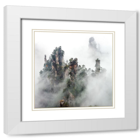 Zhangjiajie White Modern Wood Framed Art Print with Double Matting by Zhu, Hua