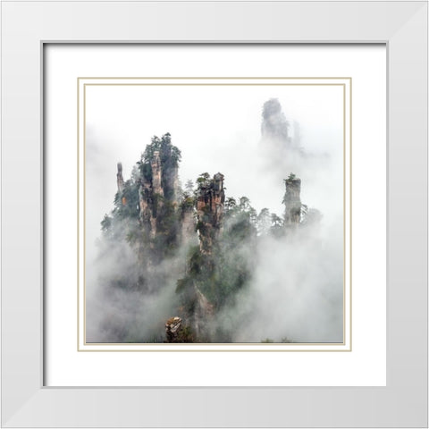 Zhangjiajie White Modern Wood Framed Art Print with Double Matting by Zhu, Hua