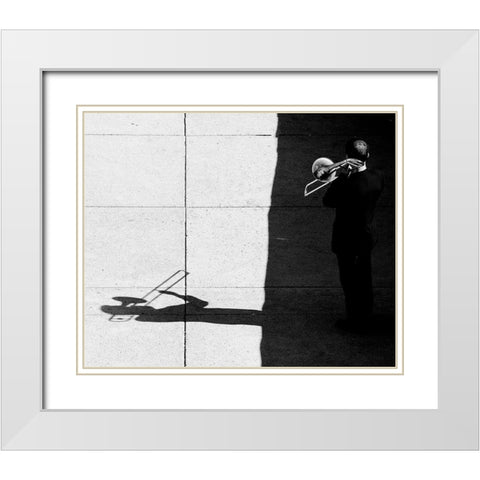 Trombone player White Modern Wood Framed Art Print with Double Matting by Wang, Jian