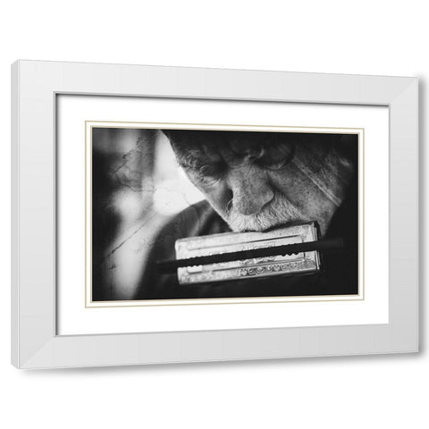 Wolf with harmonica White Modern Wood Framed Art Print with Double Matting by Schleicher-Schwarz, Roswitha