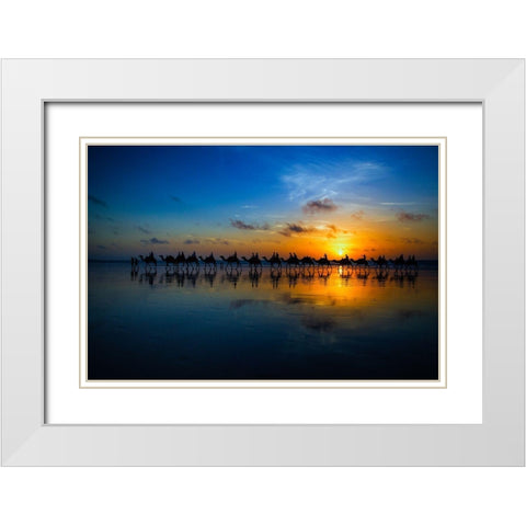 Sunset Camel Ride White Modern Wood Framed Art Print with Double Matting by Wolbers, Louise