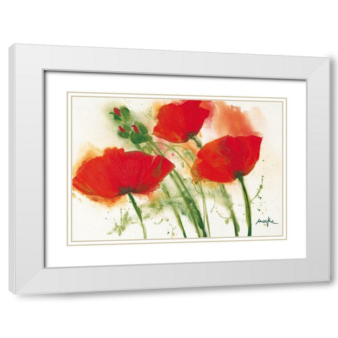 Coquelicots au vent I White Modern Wood Framed Art Print with Double Matting by Marthe