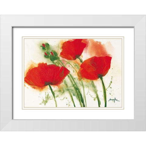 Coquelicots au vent I White Modern Wood Framed Art Print with Double Matting by Marthe